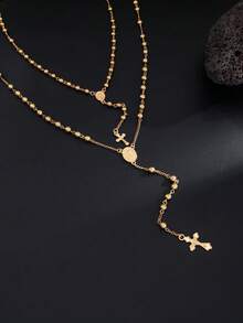 2pcs Fashionable Casual Minimalist Cross Pendant Necklace Set, Personalized Hiphop Beaded Chain Y-Necklace, Suitable For Daily Wear, Party, Holiday Gift - Y-shaped Long Necklace - View 8