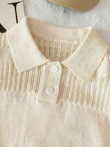 Maglione a maniche corte con colletto traforato per ragazzi, stile casual da scuola per primavera, estate e inizio autunno - Albicocca - Visualizzare 6