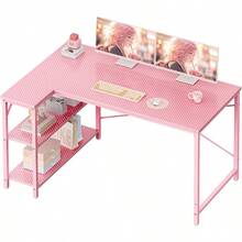 Computer Desk, Office Desk, Huuger L Shaped Desk, 47 Inches Computer Desk With Reversible Storage Shelves, Gaming Desk, Corner Desk Home Office Desks, Writing Study Desk With Metal Frame, Pink - 粉紅色 + 47 英寸 - 查看 2