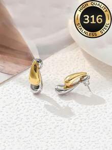 1 Paar hochwertige hypoallergene Wassertropfen Farbblock Gold & Silber Ohrstecker, 18K vergoldet, farbbeständig, bequem und vielseitig, minimalistisch, elegant, süß und modisch, hochwertige Damenohrringe geeignet für den täglichen Gebrauch oder Partys, Schmuckaccessoires, Sommerstrandurlaub, Reisen, tägliche Dekoration für Frauen, Kleidungskombination, Dating, Partys und andere Anlässe, kleines Geschenk für Freundinnen zu Feiertagen wie Jahrestagen - Gold - Übersicht 9