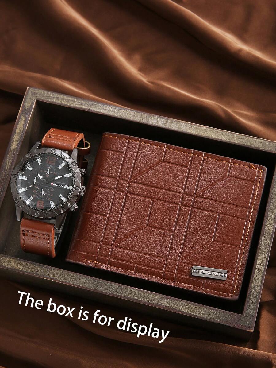 2pcs Men's Fashion Lightweight Wallet + Watch Set, Surprise Gift For Father's Day, Birthday, Anniversary - Brown - View 1