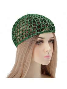 1pc Thick Short Knitted Mesh Hair Net Scarf, Viscose Fiber Women Hair Accessories For Sleeping Hair Sleep Cap Sleep Bonnet - Multicolor - View 24