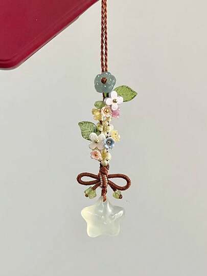 1个迷你星星和彩色花朵装饰水晶质感手机挂绳
