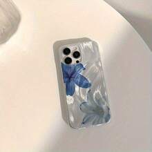 花卉图案单件装蓝白花卉简约高级亚克力羽毛软边硬壳手机壳，兼容苹果17、16、15、14、13、12、11、XS、XR、X、8、7 Plus、Pro Max系列，个性化INS风格保护套，时尚简约全包防摔商务保护壳，高端美学 - 彩色 - 查看 2