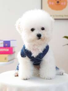 1件宠物服装，犬猫服装，小型犬背带裤，幼犬四肢背带套装 - 闪电图案背带裤 - 藍色 - 查看 3