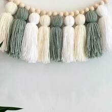 1pc Handmade Christmas Tassel Wreath - Ombre Green, Accented With Navy, Gray, Light Green, Light Brown And White. Colorful Tassel Garland Decor, Can Be Hung On Wall For Home Decor, Boho Tassel Wreath, Classroom Holiday Decoration, Adds Festive Vibe To Your Home - Multicolor - View 6