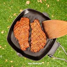 Juego de sartenes cuadradas antiadherentes para parrilla con mango de madera, sartén plegable y portátil para filetes, sartén apilable acanalada para asar filetes, tocino y carnes, sartén universal para barbacoa de interior compatible con estufas de gas, inducción y eléctricas. - Ver 9