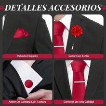 Men's Satin Ties, Slim Tie And Bow Tie Set For Gentlemen, High Quality Suit Accessory, 8CM Ties With Cufflinks And Box, Gift For Husband, Father, Friend, 42548346 - 玫紅色 - 查看 5