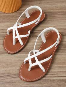 Sandal đế bằng hở mũi, quai ngang mắt cá chân, kiểu dáng retro nhẹ nhàng, phong cách nghỉ dưỡng Xuân/Hè 2026 dành cho nữ, thích hợp cho các chuyến đi chơi và hoạt động trên bãi biển. - trắng - Xem 5