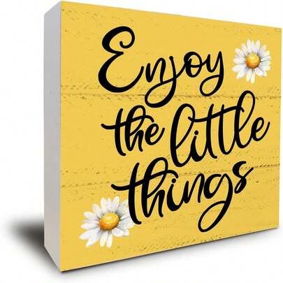 1pc 5*5inch(12.4*12.4cm) Daisy Summer Decor Summer Decorations For Office Bathroom Kitchen Home Yellow Wooden Box Sign For Bathroom Shelf Wall Table Decoration  Inch