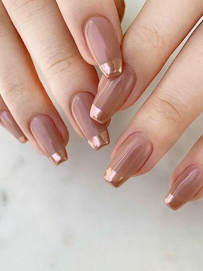 Bộ 24 móng giả kiểu Pháp tối giản, hình dáng quan tài, kèm sơn gel và dũa móng, phù hợp cho các bạn gái và phụ nữ sử dụng hàng ngày, dự tiệc và chăm sóc móng mùa thu.