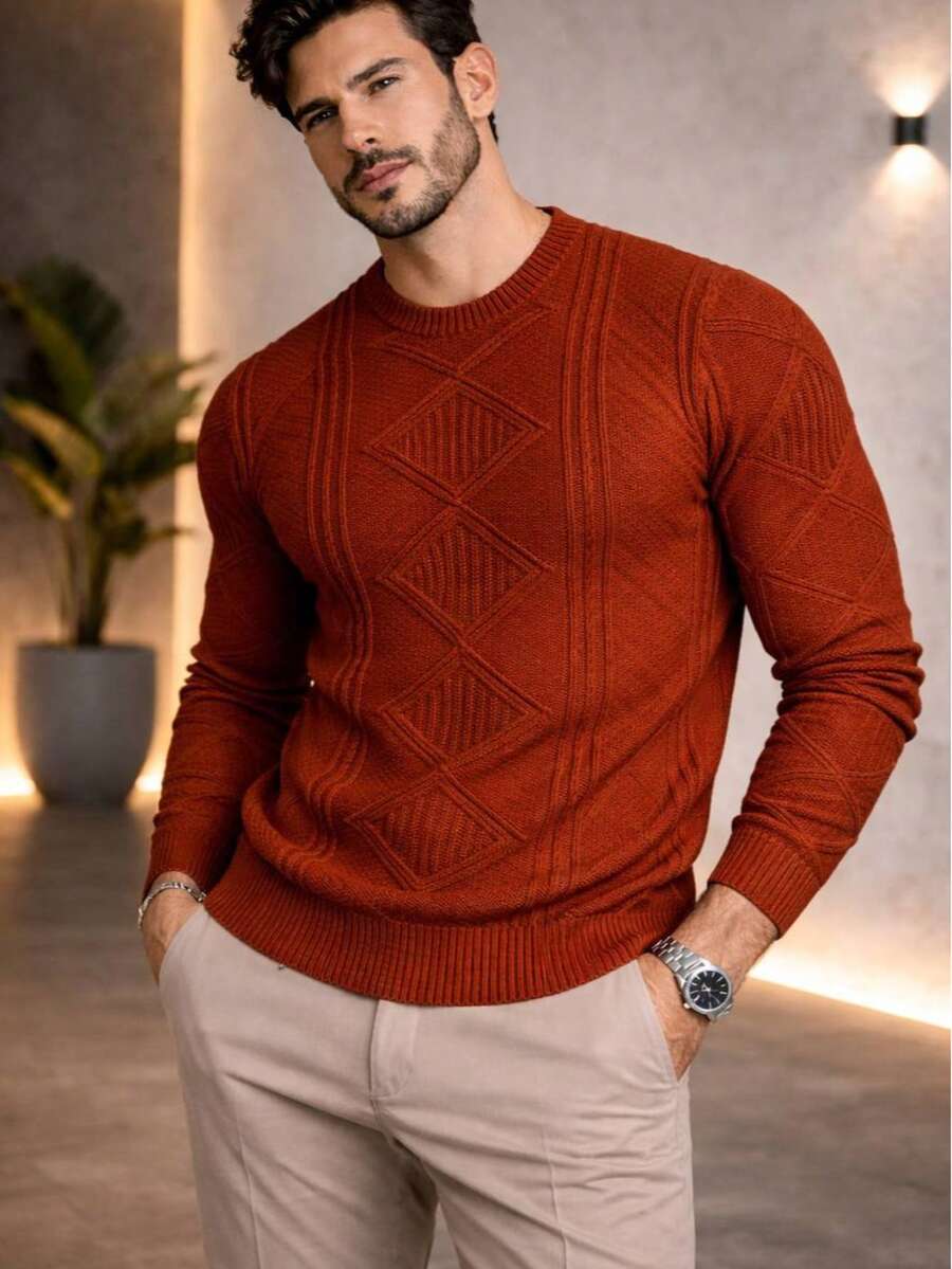 Knitted Sweater Men's Sweater Tops Chic Cold Weather High Quality Autumn Winter Long Sleeve Pullover - 駝色 - 查看 1