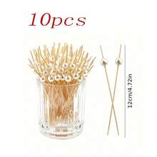10/20/30/50/100/200pcs White Pearl Fruit Picks, 4.7 Inch Elegant Toothpicks For Appetizers, Bamboo Floral Skewers For Fruit, Food, Sandwich, Beverage, Party, Burger Decoration - White - View 12