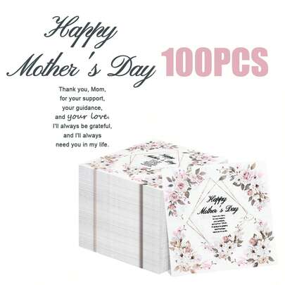 100/60/20 chiếc khăn ăn dùng một lần chủ đề Ngày của Mẹ, kích thước 13 * 13 inch, khăn ăn hoa màu hồng nhạt, thích hợp cho tiệc Ngày của Mẹ, các buổi tiệc tùng, trang trí nhà hàng.