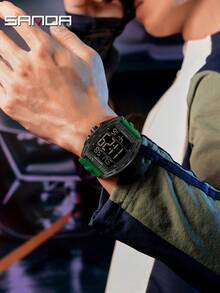 Reloj digital de hombre de moda SANDA 6328, con múltiples funciones como alarma, calendario luminoso y cronógrafo, para estudiantes - Verde - Ver 4