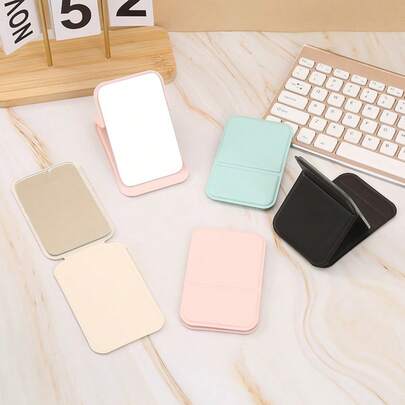 1 pieza Espejo de maquillaje plegable y portátil, hecho de cuero de poliuretano, adecuado como regalo, esencial para viajes, cosmético, fácil de almacenar, regalo de cumpleaños/graduación, decoración del hogar, útiles escolares, espejo, necesidad de viaje, espejo pequeño, esencial de bolsa de maquillaje, espejo compacto, espejo de tocador (Rosa)