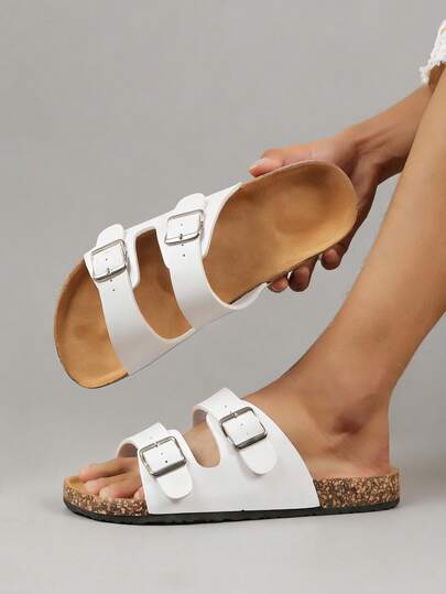 1 Pair Men's Solid Color Basic Faux Leather Strap Sandals, Outdoor Summer