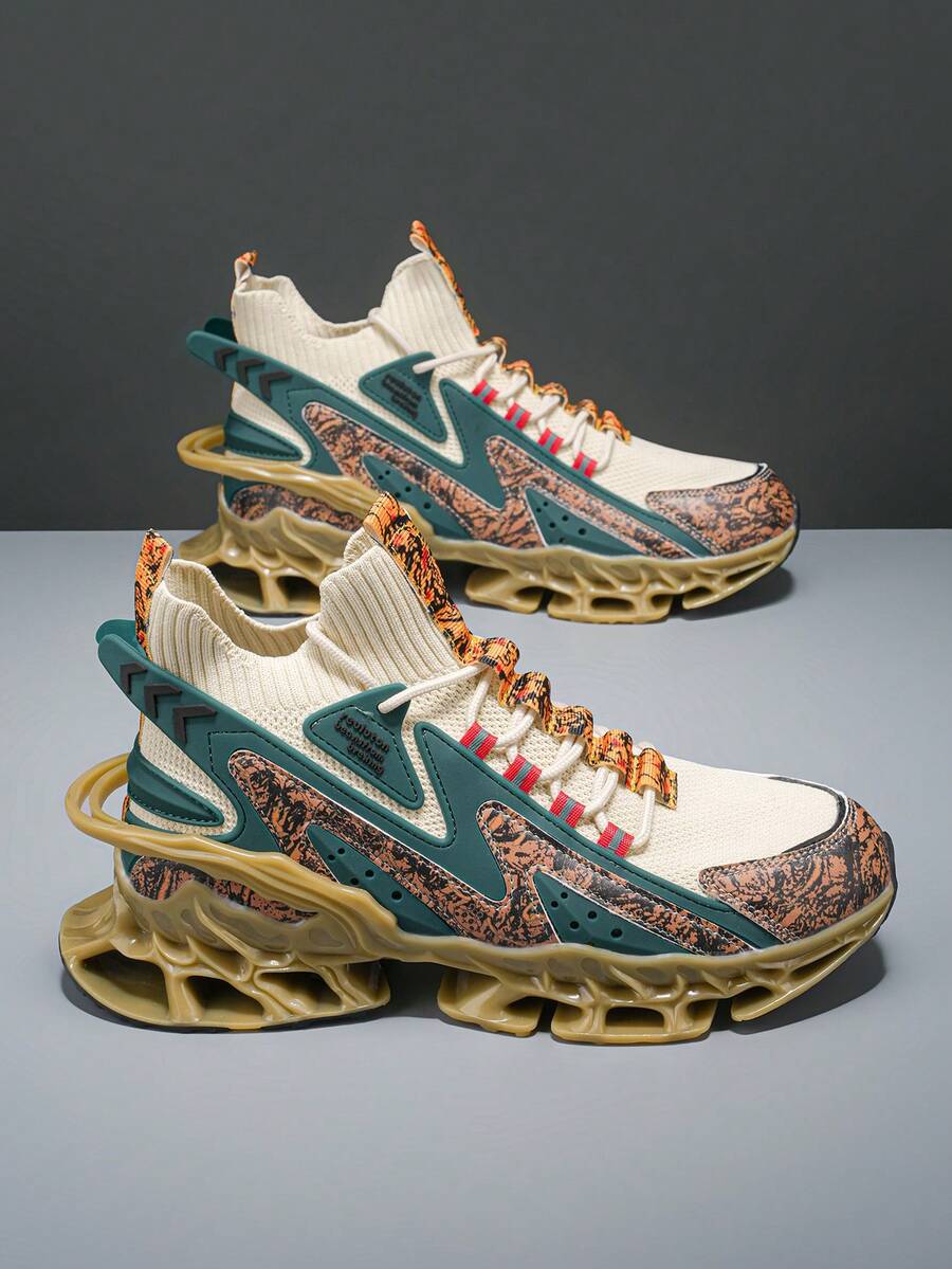 Men's Thick Sole Buckle High-Top Vibrant Casual Sports Sneakers, Fashion Shoes