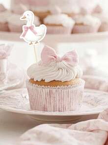 18/36PCS Silly Goose Pink Bow Cupcake Toppers Birthday Party Decorations,Bow Tie Birthday Cupcake Toppers,Two Silly Goose Party Decorations,Pink Bow Goose Cake Smash Photo Props - View 4