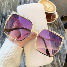 1 Pair Of Bohemian Hip-Hop Style Women's Fashion Glasses, Decorative Large-Frame Diamond-Embellished ,  Pearl Fashion Glasses - 棕色 - 查看 6
