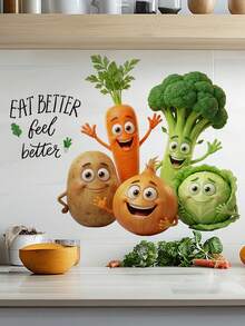 Interesting Cartoon Vegetable Wall Stickers - "Eat Better, Feel Better" Removable Reusable Self-Adhesive Decals Suitable For Kitchen, Dining Room And Healthy Eating Themed Spaces - Multicolor - View 1