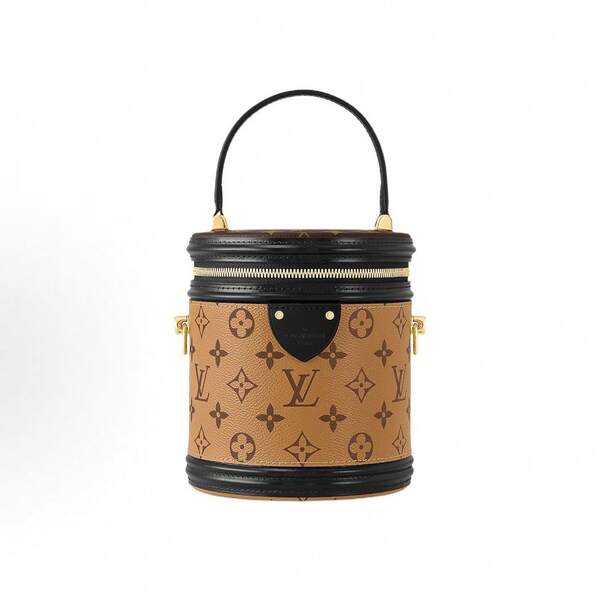  Bolso de mano Cannes Classic Monogram de LOUIS VUITTON, lona revestida con ribete de piel, tamaño pequeño, para mujer, marrón