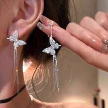 1 Pair Elegant Copper Alloy Tassel Earrings, Fashion High-Grade Luxury Flashy Drop Earrings Women - Bạc - Xem 7