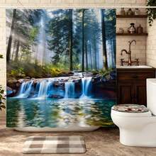 复古木纹立体拼接浴帘，防水防霉，加厚涤纶材质，现代简约浴室装饰配件，带挂钩，加厚隐私帘，适用于淋浴房和浴缸，易于安装、清洁、快干，时尚木纹图案，不褪色，防水，必备淋浴配件 - 彩色 - 查看 5