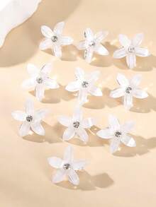 10pcs Girls' Sweet Minimalist Faux Flower Hair Clips, Versatile Daily Wear - White - View 6