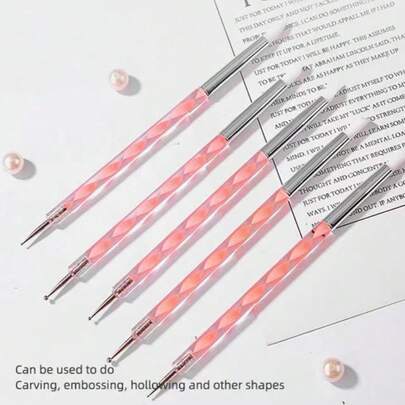 5Pcs Nail Art Pen Set Spiral Handle Silicone Pen Rhinestone Picker Pen Dual-End Pen Liner & Dotting Pen