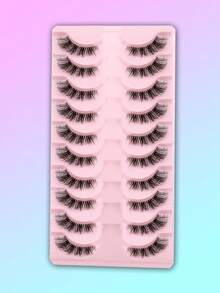 10对透明带假睫毛，猫眼短款柔软3D水貂毛睫毛，打造自然妆容 - 黑色 - 查看 4