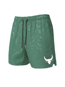 Men's Drawstring Waist Bull Head Graphic Pocket Casual Versatile Daily Wear Shorts - Green - View 3