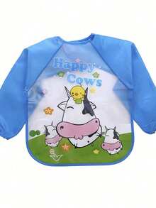 1件儿童防水围兜，带袖，男女通用，防污喂食围裙，可爱宝宝自主进食礼物，双面可用 - 彩色 - 查看 9