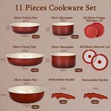 GiPP 11Pcs Pots And Pans Set With Detachable Handle, Pans Set With Ceramic Non-Stick Coating, Induction Stackable Cooking Pots Set, Mobile Cookware Set Ovenproof - View 6