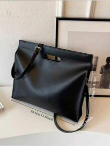 极简公文包手提包、电脑包、通勤文件包、小众手提单肩斜挎大容量工作包 - 黑色 - 查看 3