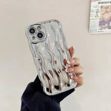 頂級銀色 3D 波浪紋軟手機殼，適用於 iPhone 18 Pro Max/18 Pro/18/17 Pro Max/17 Pro/17/16 Pro Max/16/16 Pro/16 Plus/15/15 Pro Max/15 Pro/15 Plus/13/14 Pro Max/14 Pro/14 Plus，極簡創意全包覆防震 - 銀色 - 查看 3