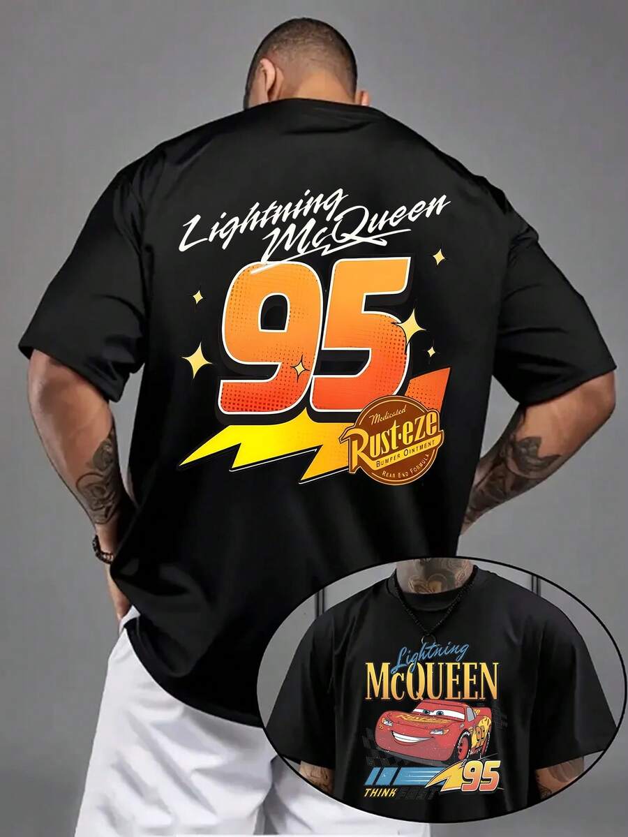 Disney A Men'S T-Shirt From The Cars Theme Series, Featuring A Casual Short-Sleeve Design With A Round Neck. It'S Comfortable, Breathable, And Lightweight - màu đen - Xem 1