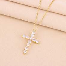 1 chiếc dây chuyền mặt thánh giá mạ vàng 18K sang trọng đính đá Zirconia lấp lánh, dây chuyền choker bằng thép không gỉ thời trang, phù hợp cho phụ nữ đeo hàng ngày. - 40+5cm - Xem 8