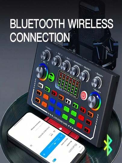 Real-Time Sound Card V8 Real-Time Mixer Voice Converter Sound Card With Multiple Sound Effects Computer Recording Suitable For Home KTV Voice Chat