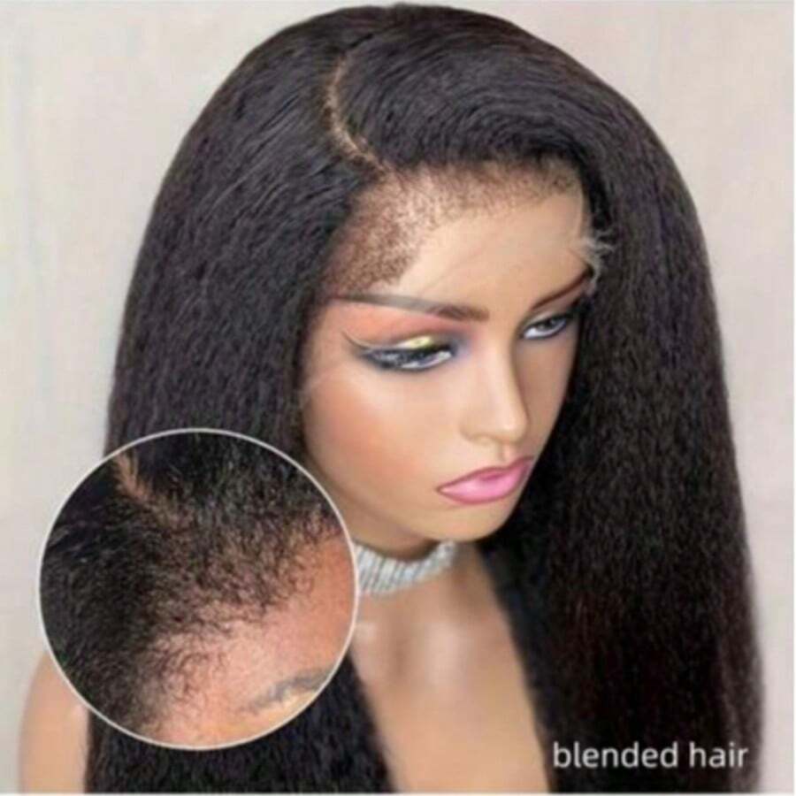 180% 密度 13x4 卷发直发蕾丝前假发，无需胶水，预先拔毛，适合新手佩戴。卷发直发蕾丝前假发，无需胶水，蕾丝前片，混发，13x4，8-36 英寸，自然黑 - 自然色&黑色系 - 查看 1