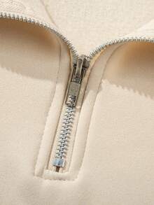 New Men's Solid Color Minimalist Versatile Half-Zip Sweatshirt, Fashionable Autumn/Winter Casual Loose Fit Sweatshirt - Apricot - View 9