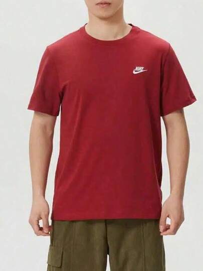  Nike Sportswear Embroidered Crew Neck Versatile Short-Sleeve T-Shirt For Men, Red