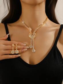 3pcs New European And American Feng Shui Diamond Love Jewelry Three Pieces Set Bridal Jewelry Set Tassel Heart Pendant Earrings For Women Jewelry Women Earrings - Multicolor - View 1