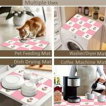 1pc Kitchen Counter Crimson Sakura Bloom Pattern Absorbent Non-Slip Coaster, Heat Resistant Tabletop Decoration For Coffee Bar, Home - Pink and White Checkered Pattern - View 9