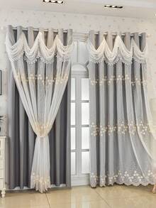 1片装豪华双层刺绣遮光窗帘，黑色底，饰以3D立体花卉图案，成品窗帘，适用于客厅、卧室窗户。 - 彩色 - 查看 6