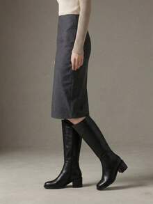 时尚女式侧拉链马靴，秋冬时尚鞋履，优雅高筒靴，舒适贴合，女士必备鞋履。标志性西部女靴，时尚皮靴，骑马休闲两相宜，优雅黑色靴子，及膝长靴 - 黑色 - 查看 7