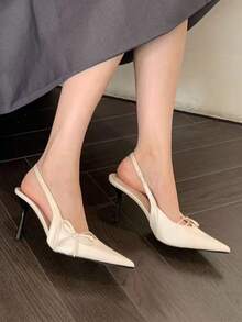2026 New Sweet Pointed Toe Bowknot Stiletto Heel Closed Toe Sandals, Slim Fit High Heels For Spring/Summer - Apricot - View 5