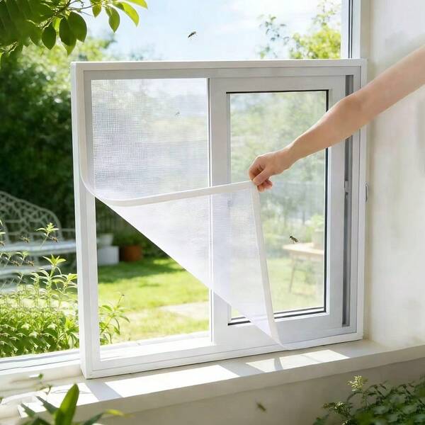 1 pieza Mosquitero para ventana, Pantallas anti-mosquitos para ventanas, Malla anti-insectos de tul invisible de fibra de vidrio negro contra mosquitos y moscas, Pantalla de ventana simple desmontable, Sin taladro, Malla de pantalla con cierre de gancho y bucle