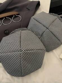 Retro Houndstooth Beret, Unique Design Artistic Flattering Korean Style Painter Cap - Multicolor - View 3