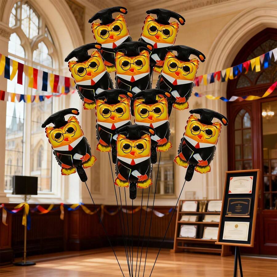 10pcs 44cm Graduation Owl Shaped Foil Balloons With Glasses, Suitable For Graduation Theme Party Decoration - View 1